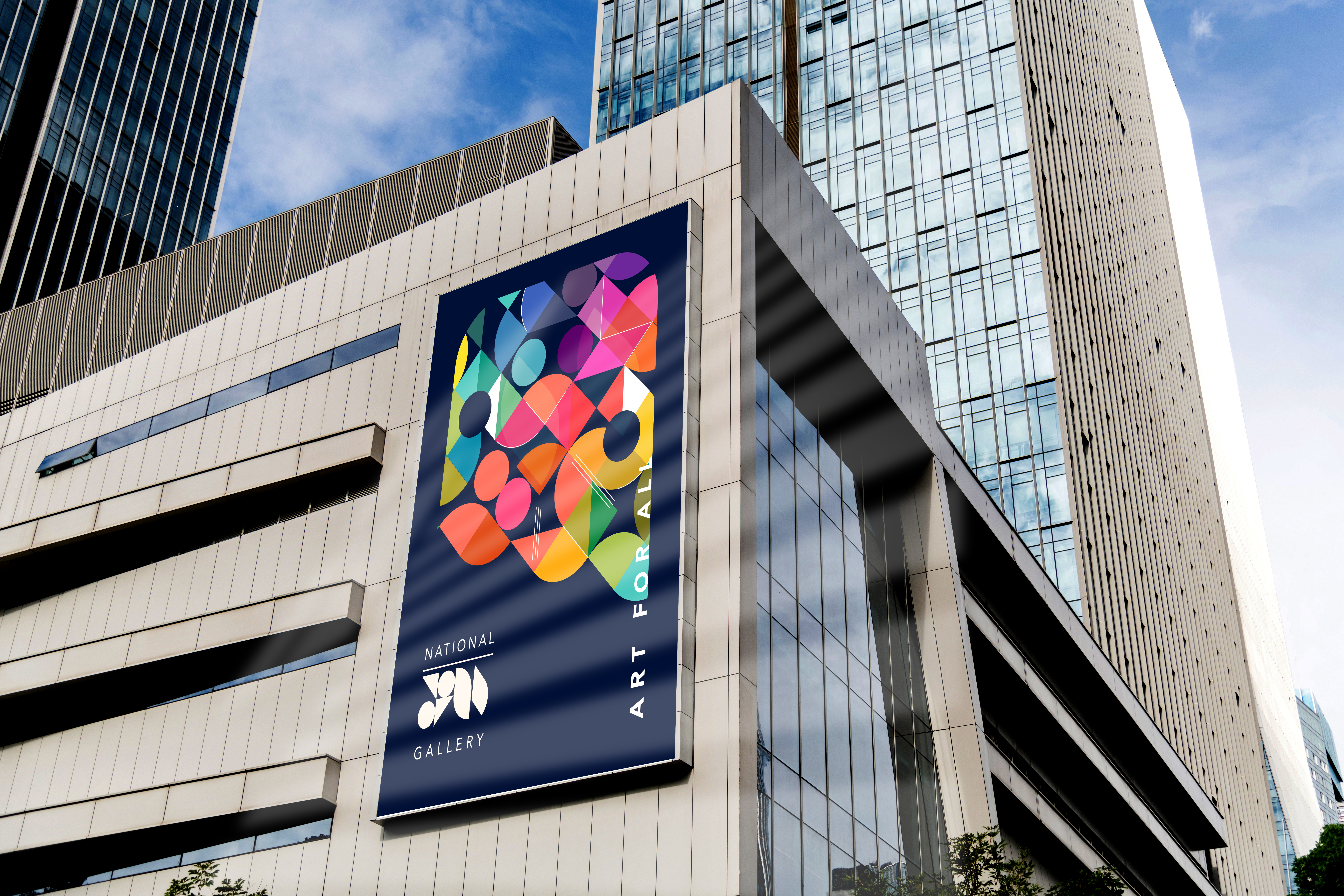 Blank billboard on the wall of building