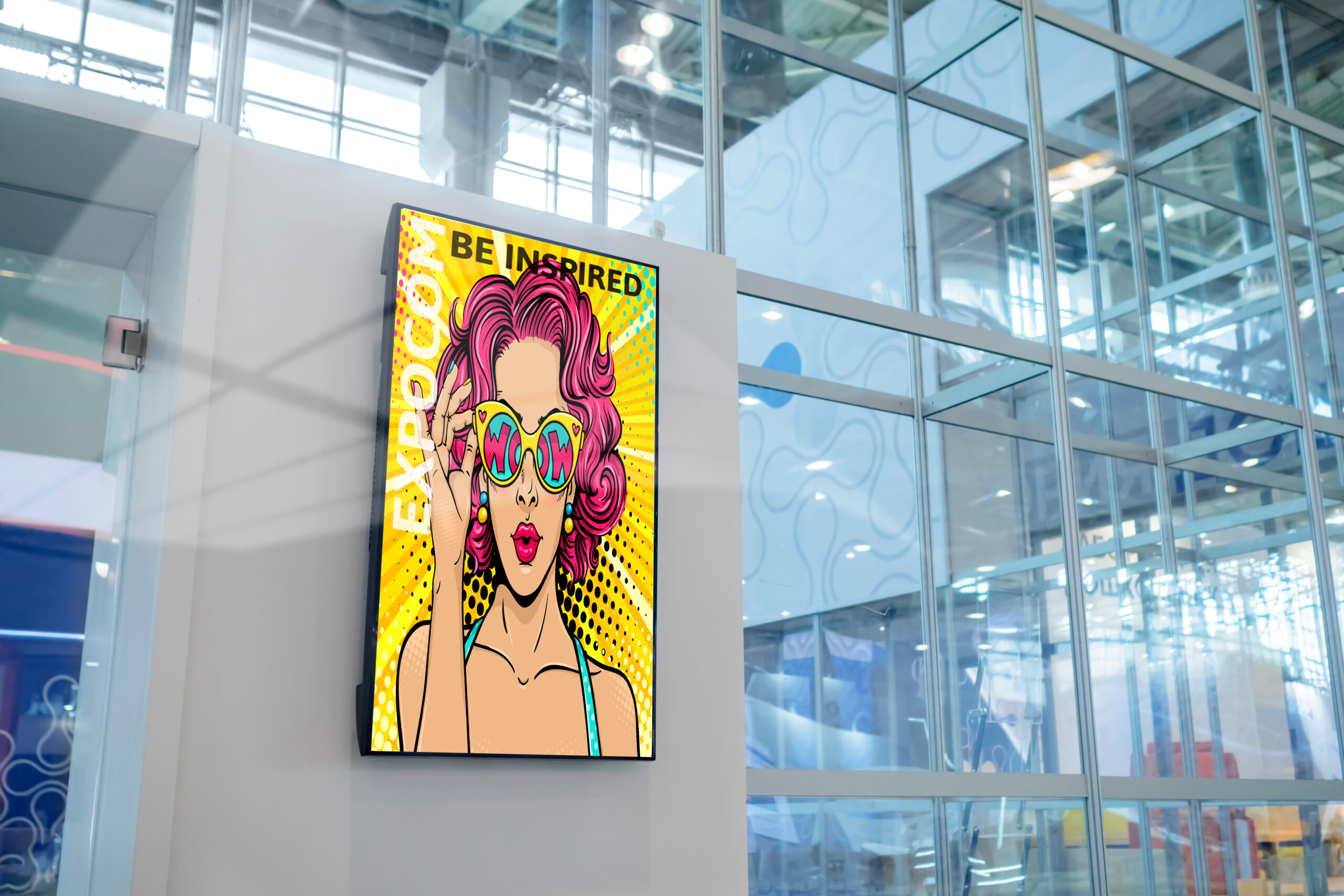 Vertical blank white display wall at exhibition – white screen concept